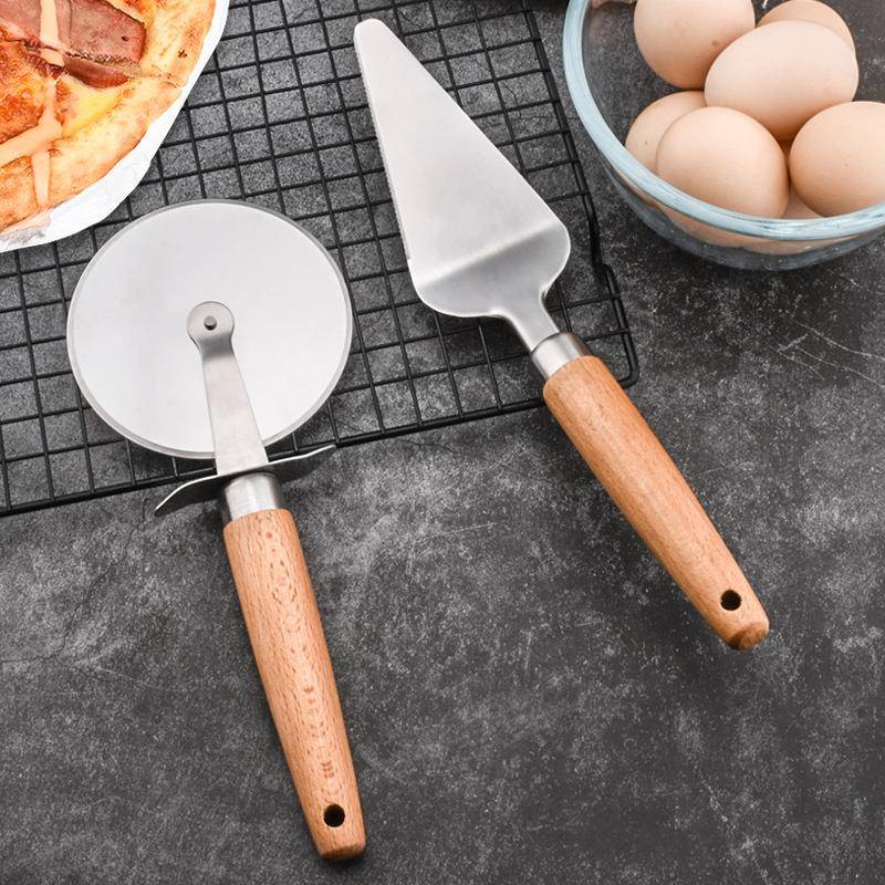 榉木柄不锈钢披萨刀铲厨房烘焙套装介饼刀蛋糕刀铲工具多功能