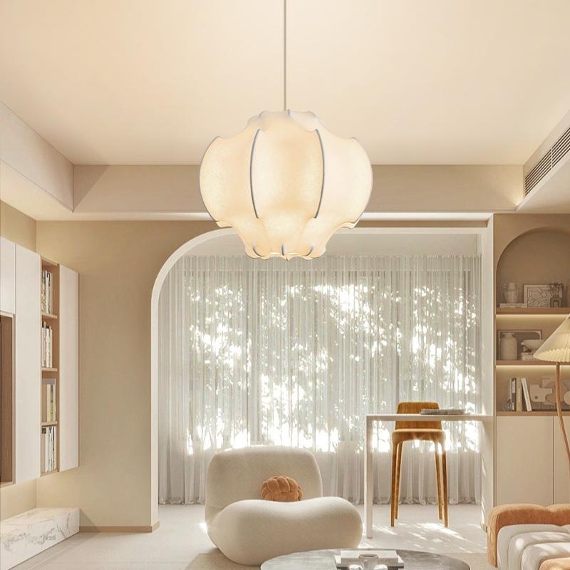 中古侘寂风蚕丝吊灯客厅法式创意奶油风意式设计师主卧室餐厅灯具