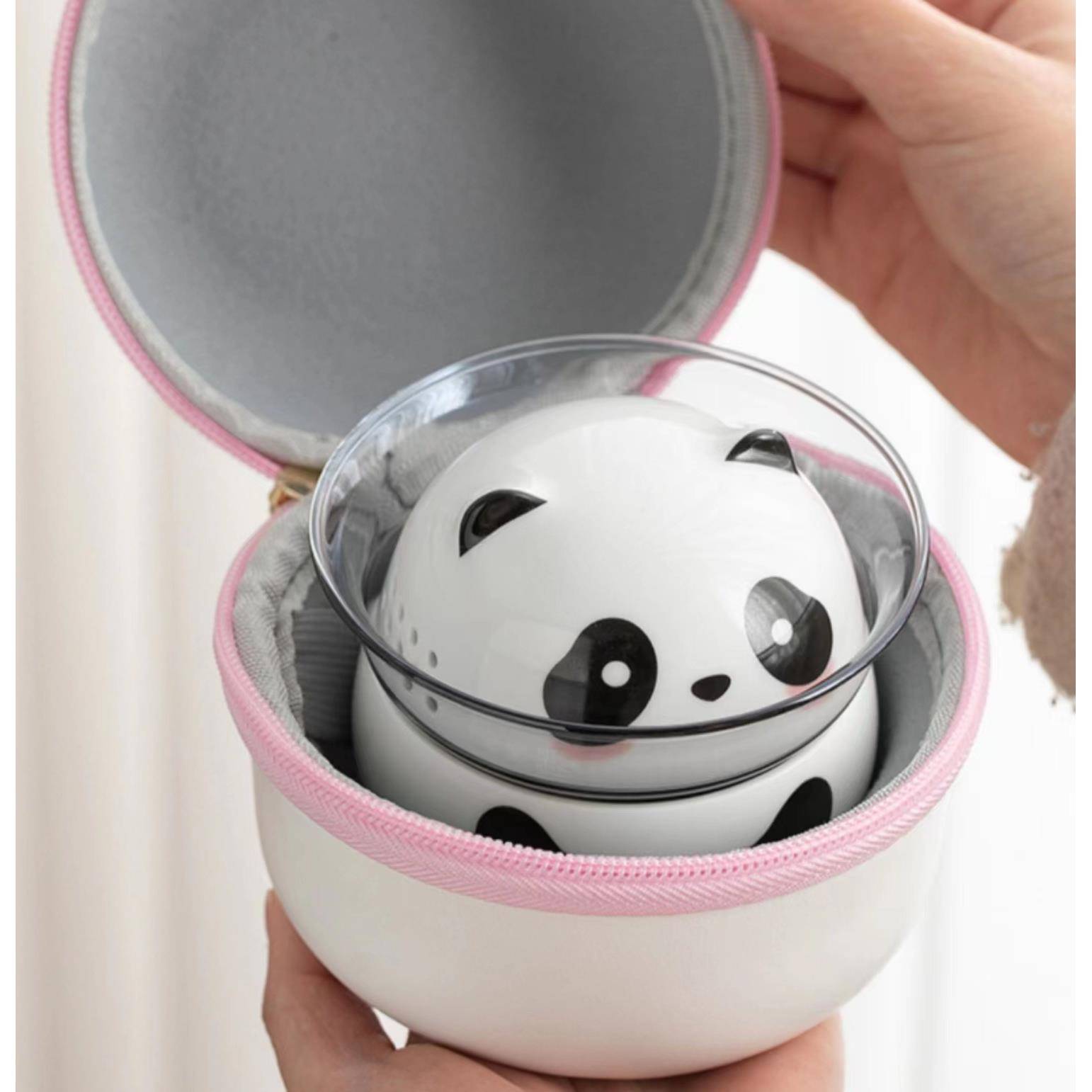 熊猫旅行茶具套装便携式快客杯户外露营随身茶壶茶杯成都纪念品