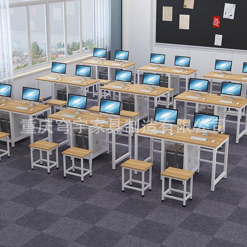 学校微机室机房单双人电脑桌多媒体培训班办公室台式翻转器课桌椅
