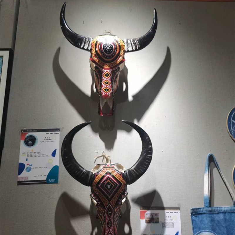 纯手工绘画水牛头骨墙面装饰品 民族风 墙壁装饰餐厅酒吧酒店挂件图片