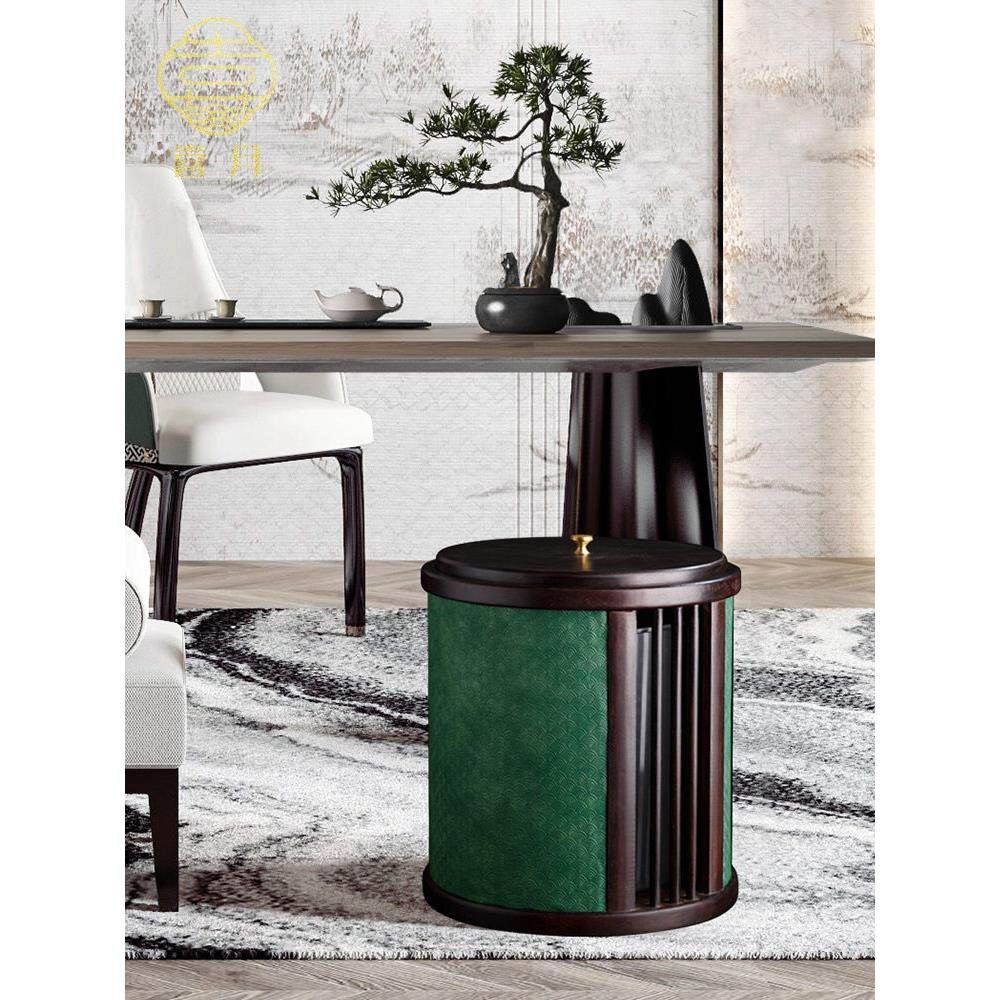 喜月新中式高档垃圾桶圆形家用新款高颜值客厅卫生间轻奢带盖纸篓