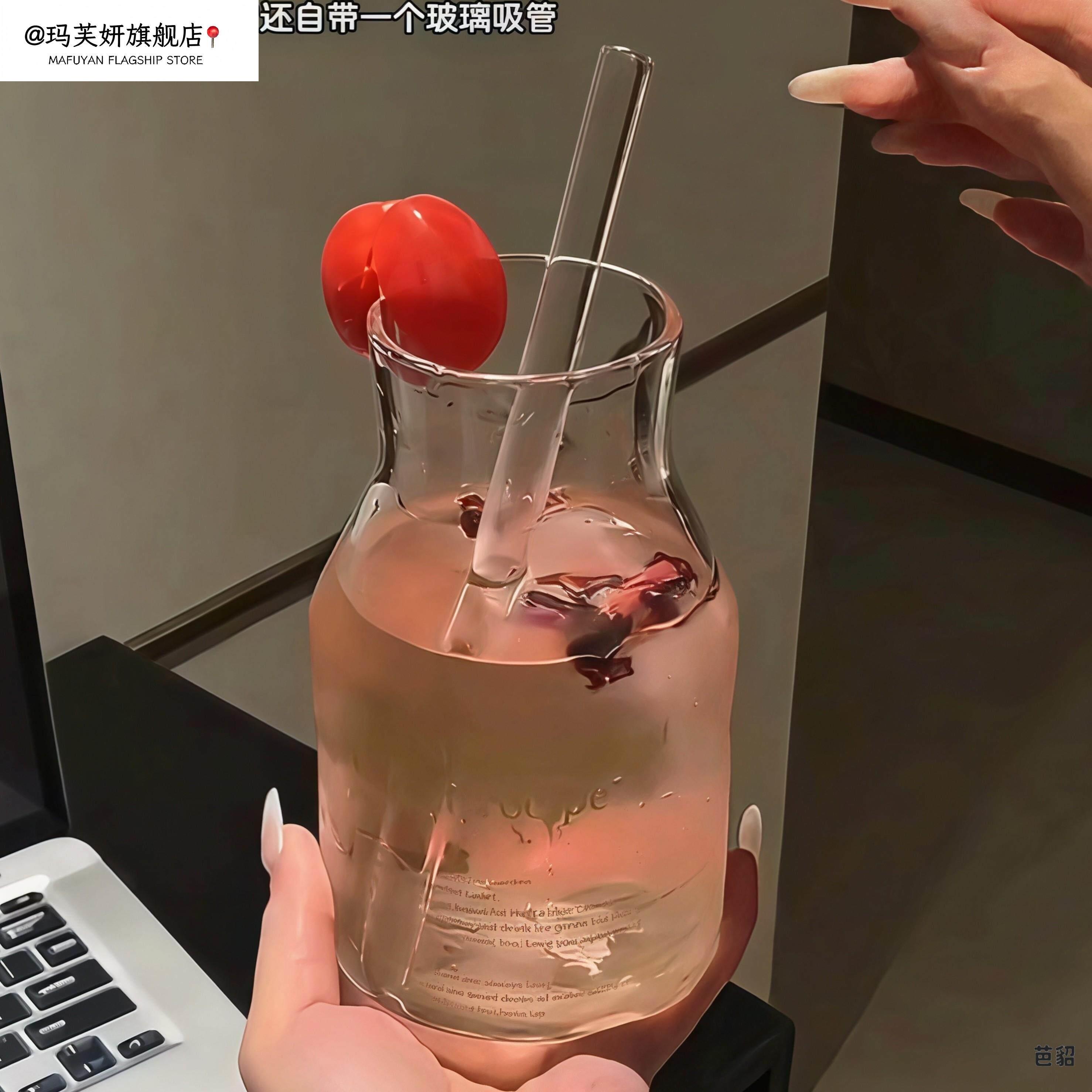 高硼硅玻璃杯带吸管咖啡冷萃杯果汁牛奶杯大容量食品级家居ins风图片
