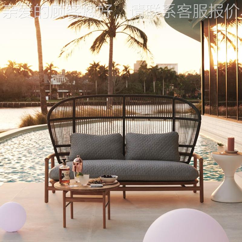 外沙发庭院组户合沙阳实木木发靠背防52晒休闲编藤台高背沙发椅