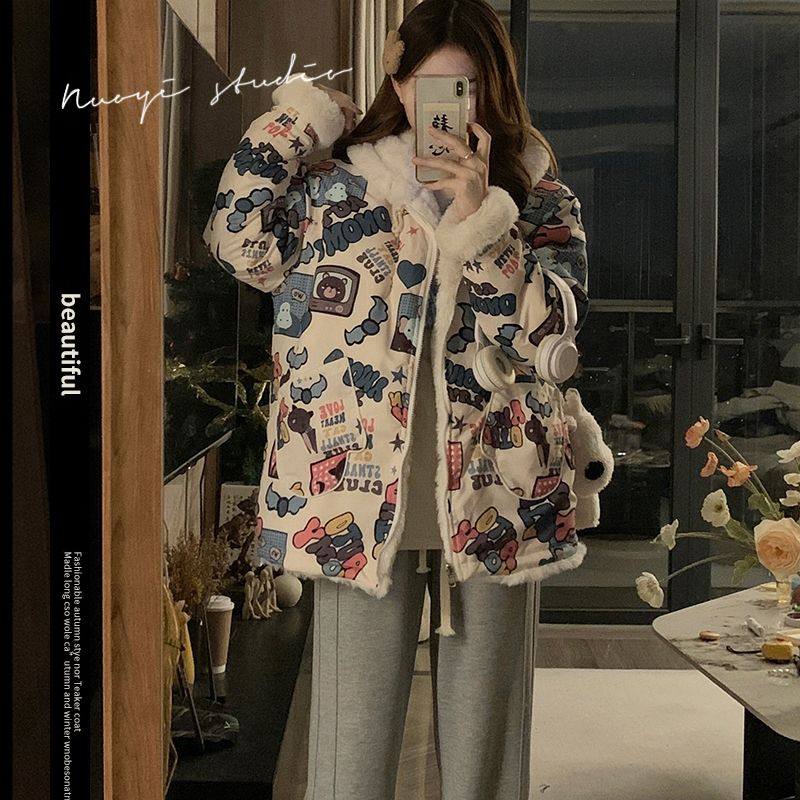 两面穿毛毛连帽外套冬季