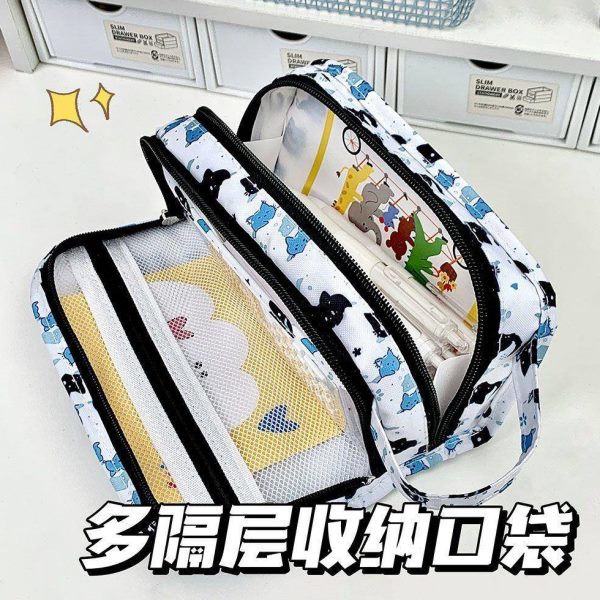 手提大容量文具盒高痛包颜值地ins笔袋学生文具袋小猫雪铅笔盒