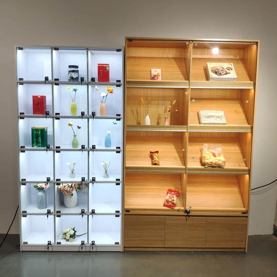 模型摆件玻璃柜玩具木制透明组合格子柜带门灯香港格仔店铺展示柜