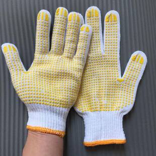 50双包邮纯棉纱手套尼龙点塑胶线防滑耐磨加厚大劳保点胶工作手套
