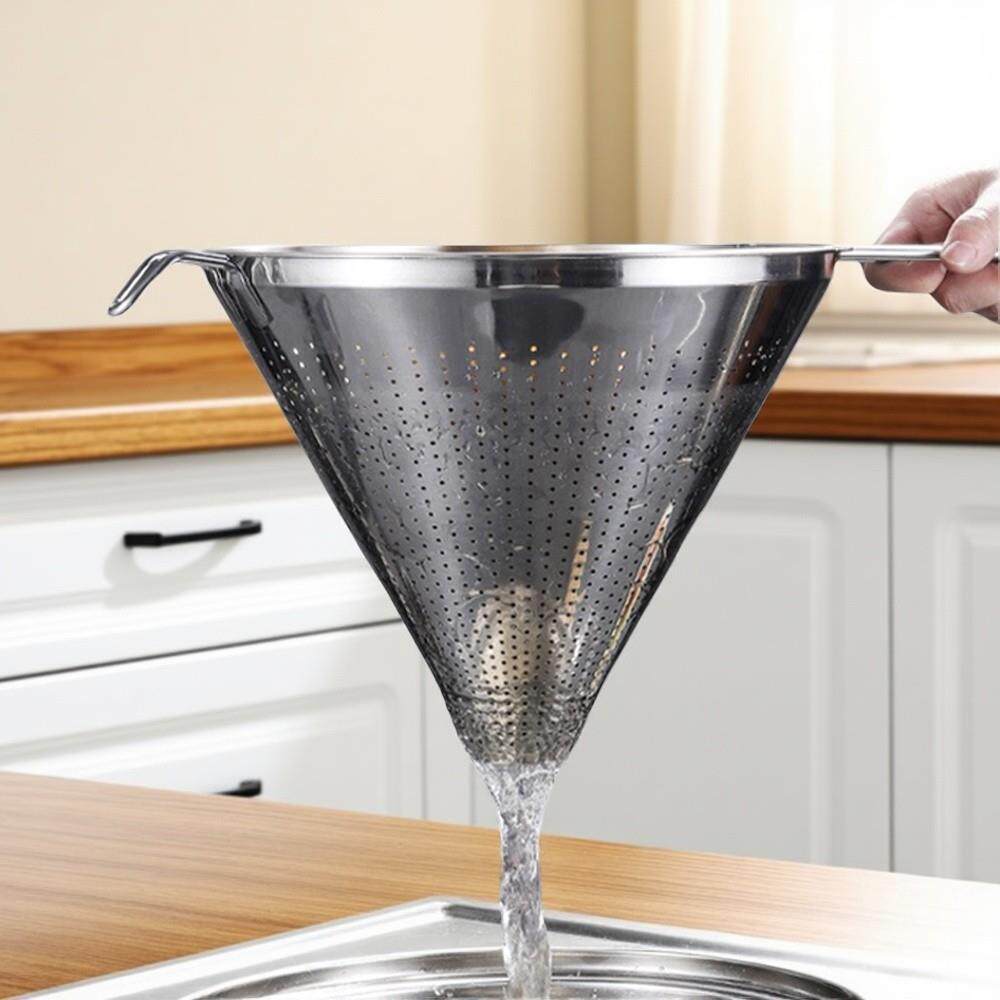 304不锈钢漏斗隔渣滤渣网冲孔带手柄沥水油捞网筛网捞漏斗锥形漏