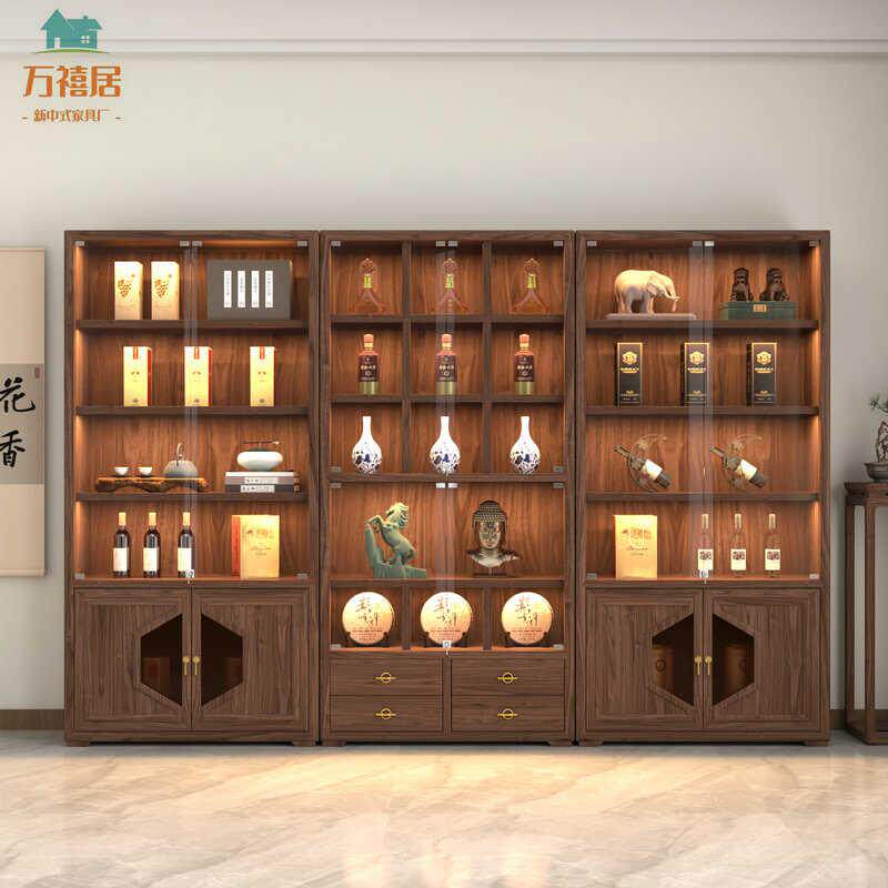 新中式多宝阁博古架茶叶紫砂壶展示柜玻璃门带灯陈列柜古董收藏柜