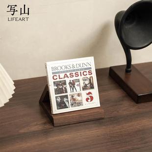 黑胡桃实木专辑收纳展示架子cd机支架赛塔琳碟片黑胶唱片机置物架
