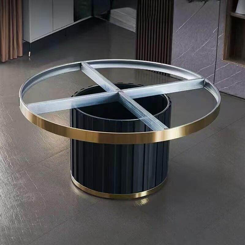 圆形餐桌台面支架底座简约金属岩板理石酒店家用电动火锅桌脚框架