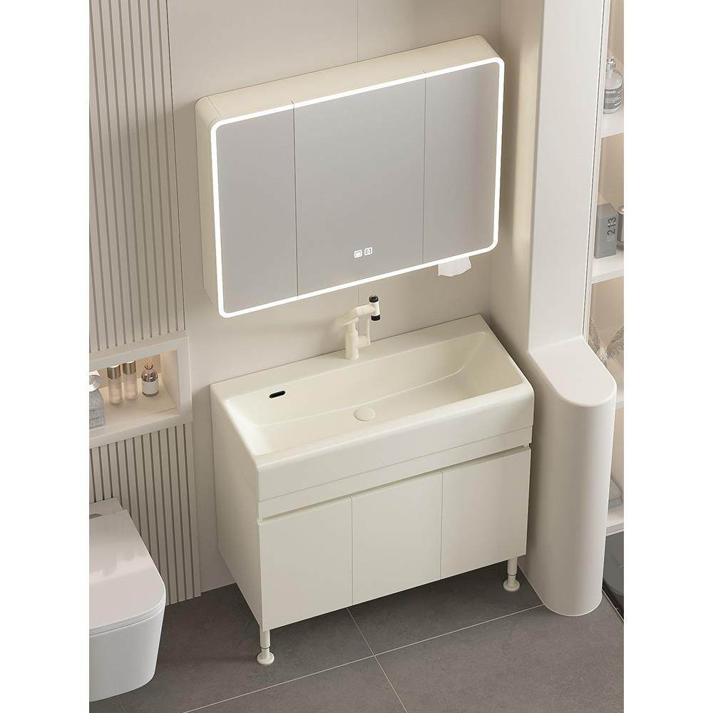 奶油风加厚落地式蜂窝铝浴室柜陶瓷一体盆洗漱台卫生间洗手盆组合,家装主材,浴室柜组合,淘宝优惠券,粉丝福利购,淘宝优惠卷