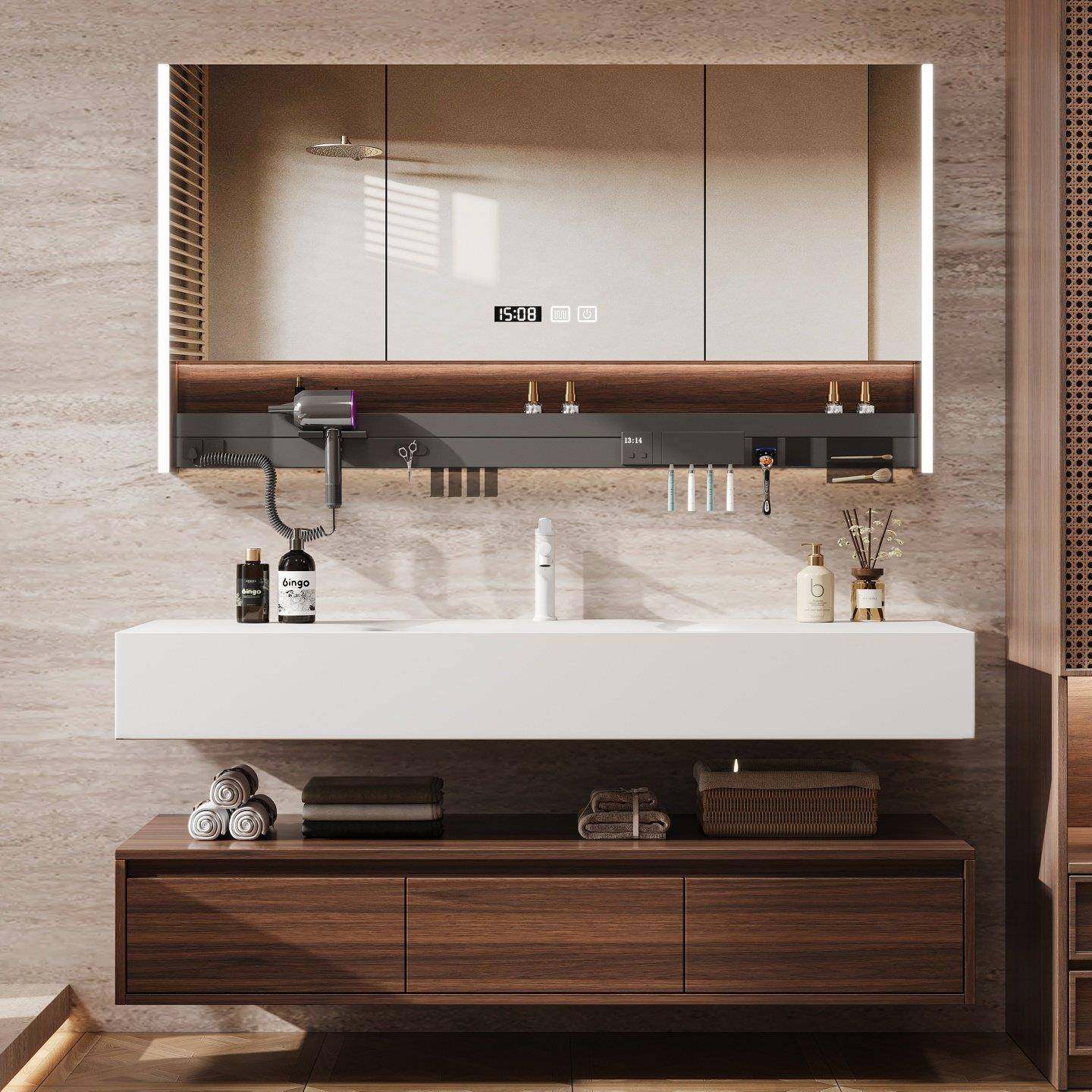 酒店风浴室柜岩板热弯一体盆洗漱台洗手池台盆洗脸盆柜组合卫浴柜,家装主材,浴室柜组合,淘宝优惠券,粉丝福利购,淘宝优惠卷