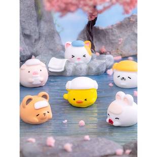 微景观动物摆件创意可爱泡温泉小猫小狗小猪兔子水池杯子水桶水勺