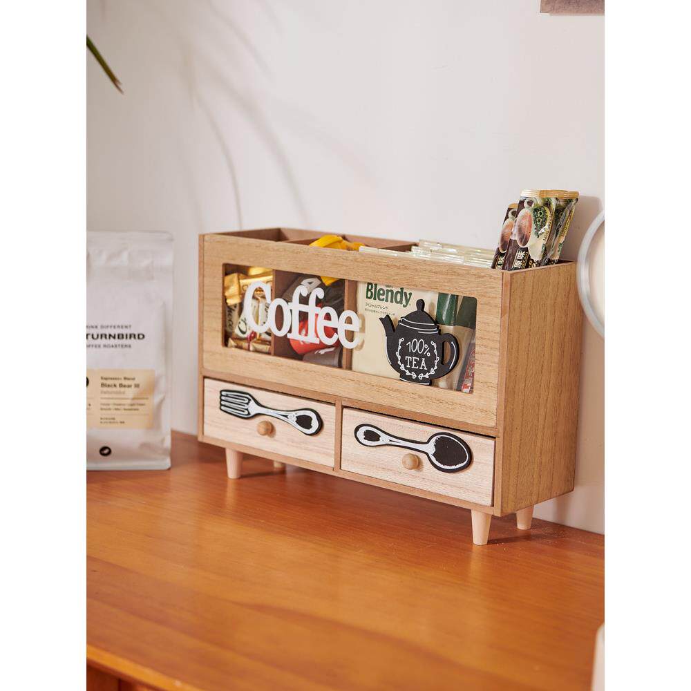 欧洲覆古木制咖啡器具收纳柜与抽屉家庭存储办公室餐桌固体咖啡盒