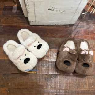 胖胖小狗！韩国可爱家居棉拖秋冬季加厚保暖毛绒情侣外穿棉拖鞋女