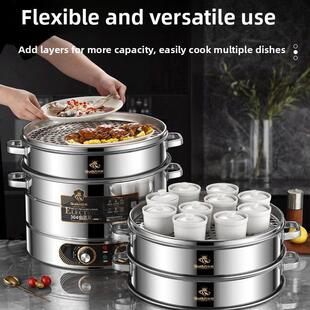 欧顿电蒸锅商用不锈钢电蒸笼新款多功能家用三层大容量蒸馒头大号