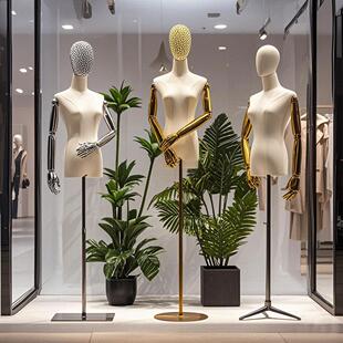 女模特道具金色手臂橱窗高档展示架婚纱人台体半全身服装店模特架
