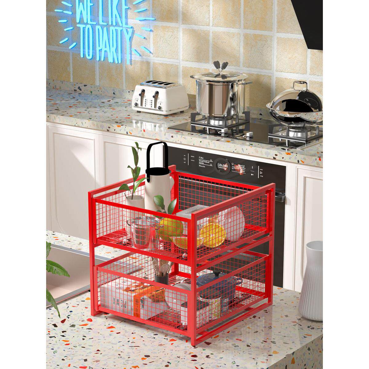 茶几桌面拉篮茶具收纳架厨房多层收纳架橱柜免安装抽屉拉式整理架