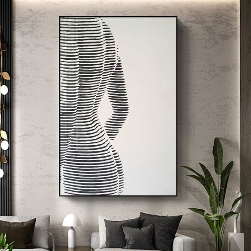 北欧装饰画壁画客厅挂画现代简约卧室床头画抽象黑白线条风格壁画