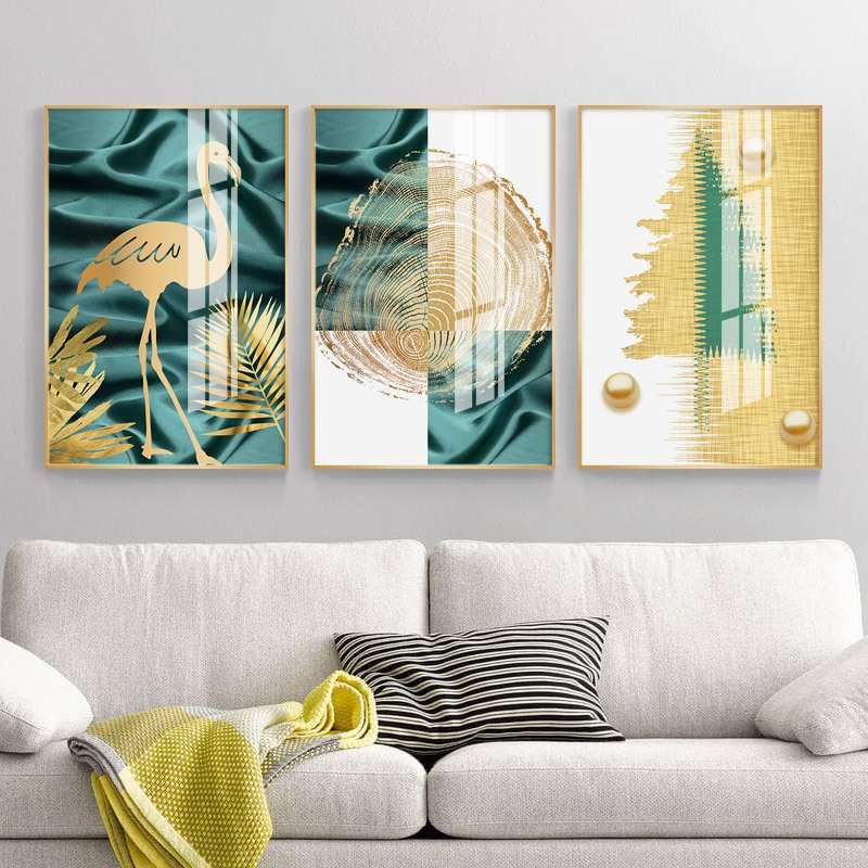 北欧晶瓷装饰画酒店走廊玄关画抽象画三联客厅挂画简约现代装饰画图片