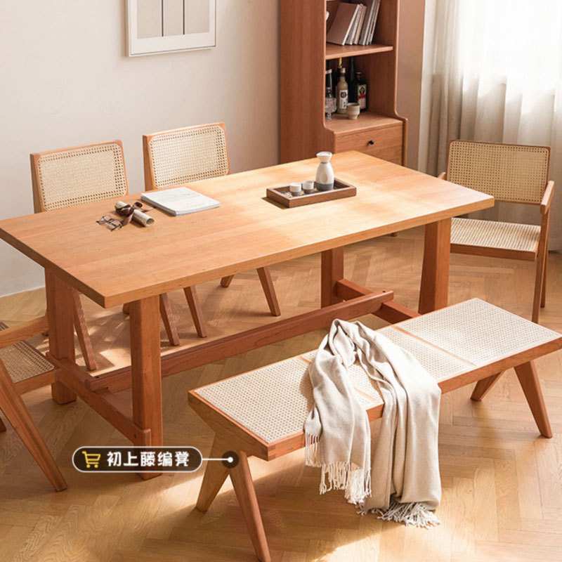 北美黑胡桃木餐桌樱桃木饭桌小户型日式简约家用长桌工作台大板桌