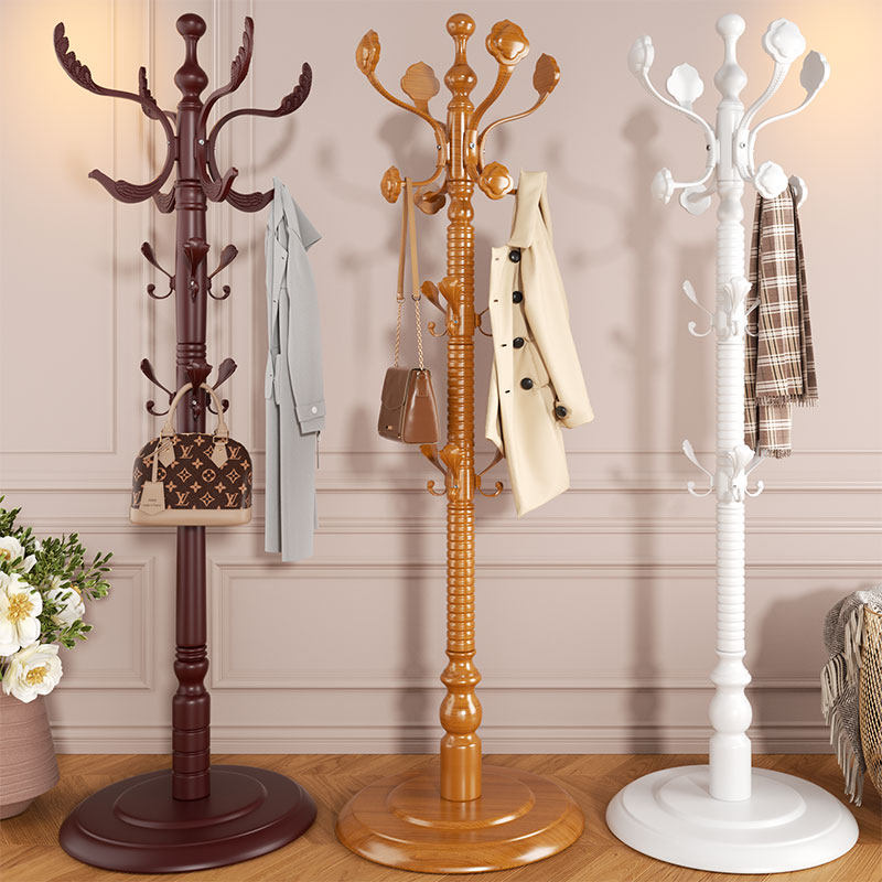 实木衣架落地卧室挂衣架家用挂衣杆客厅立式置衣架简易实木衣帽架