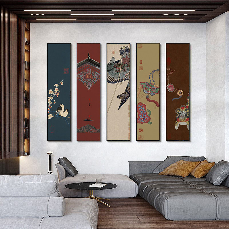 新中式大气客厅装饰画轻奢中国风沙发背景墙面挂画竖版细长条壁画,家居饰品,现代装饰画,淘宝优惠券,粉丝福利购,淘宝优惠卷