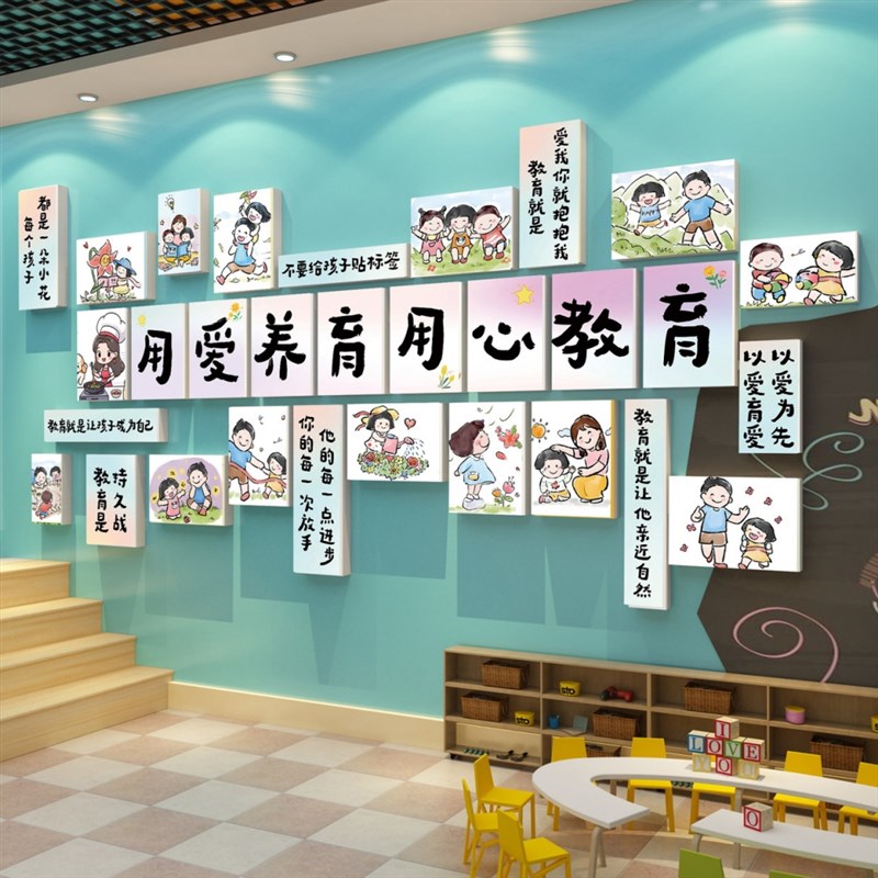托管班文化墙贴纸幼儿园环创培训机构形象教室布置装饰走廊楼梯QT