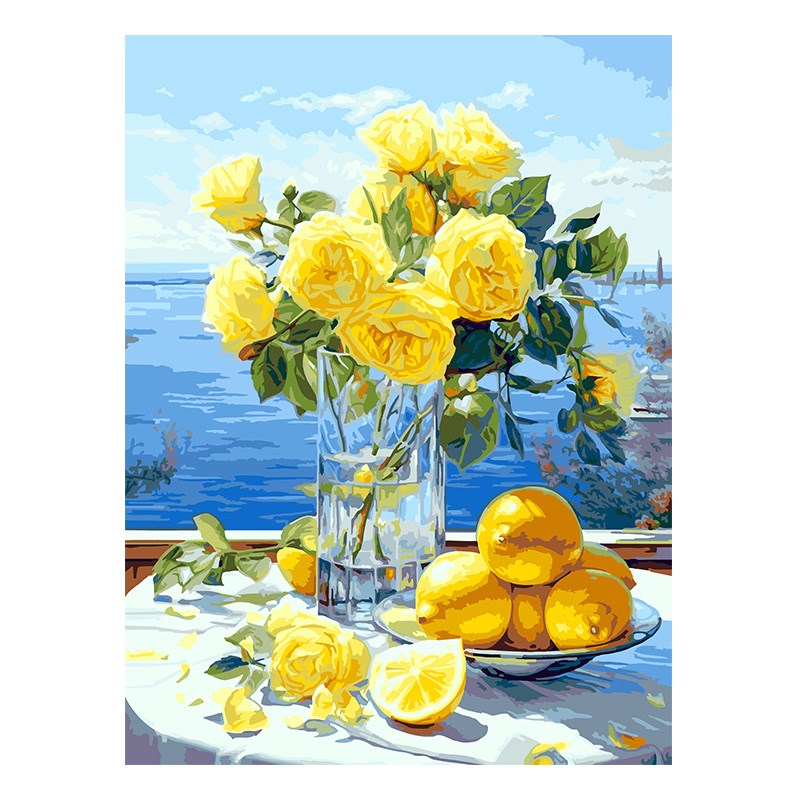 自油自画 数字油画diy手绘手工填充填色涂色减压花卉油彩画 盛夏