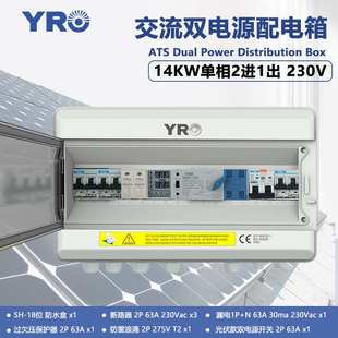 230V带漏电过欠压防雷保护 热推单相14KW交流双电源成套配电箱63A