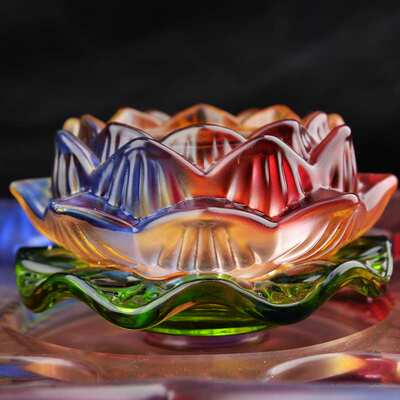 琉璃七彩七星莲花酥油灯座家用供佛长明灯架蜡烛台神台佛前供贡灯