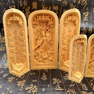 道家用品精雕黄杨木九天玄女三开像黄杨木雕像居家摆件随身神像
