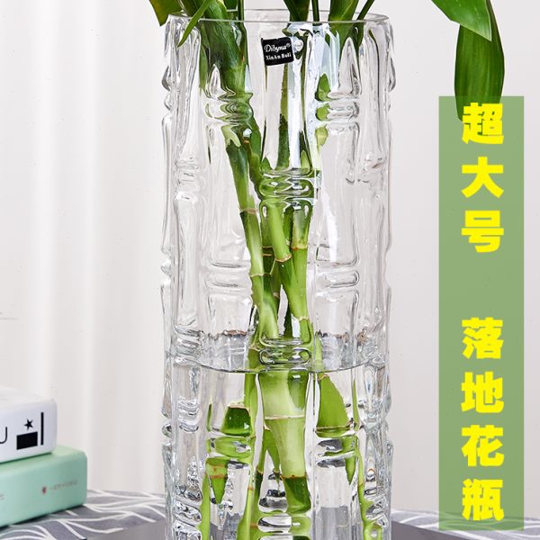 特大号落地富贵竹花瓶摆件玻璃透明水养水培直筒家用客厅插花装饰