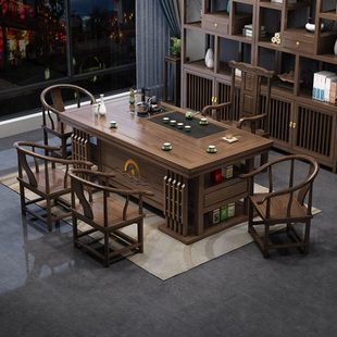 泡茶台简约一体办公室家用喝茶桌 实木茶桌椅组合一桌五椅2022新款