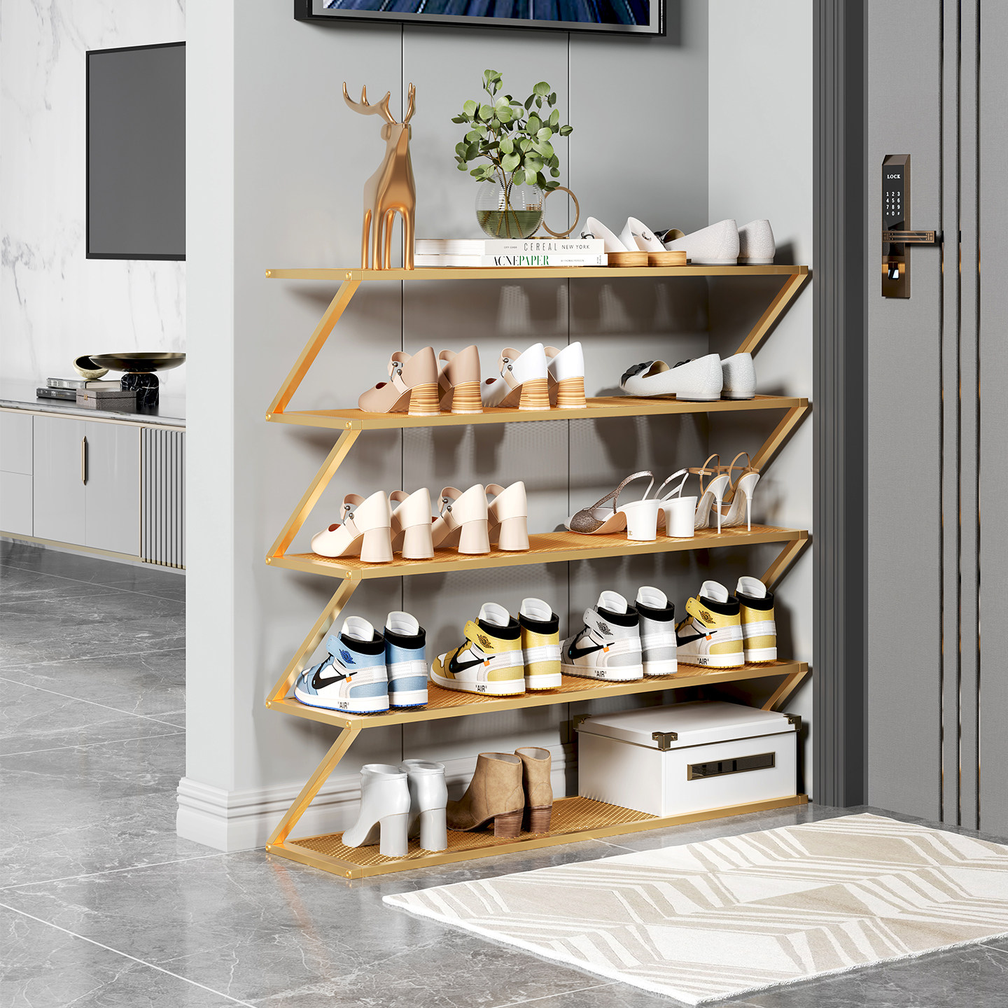 现代简易鞋架子多层家用门口入户门室内出租屋宿舍小户型铁艺鞋柜