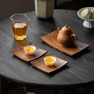 茶托木质杯垫茶垫壶承家用茶盘干泡盘实木木盘子 黑胡桃木新中式