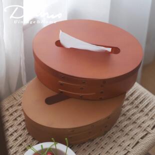 北欧覆古手工木制夏克盒家用纸巾盒小众简约收纳盒多用椭圆收纳筐