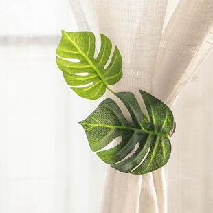 彷真绿色植物窗帘扣环绑带创意树叶装饰品挂件扎束带子母扣门帘夹