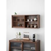 新中国风实木壁柜壁挂黑胡桃禅意简约壁柜老榆树壁柜中国风茶格柜