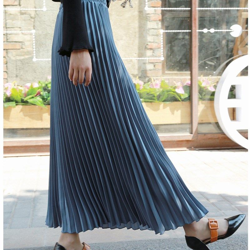 高腰显瘦春夏a字半身裙风琴百褶裙中长款雪纺半身长裙女夏季大码