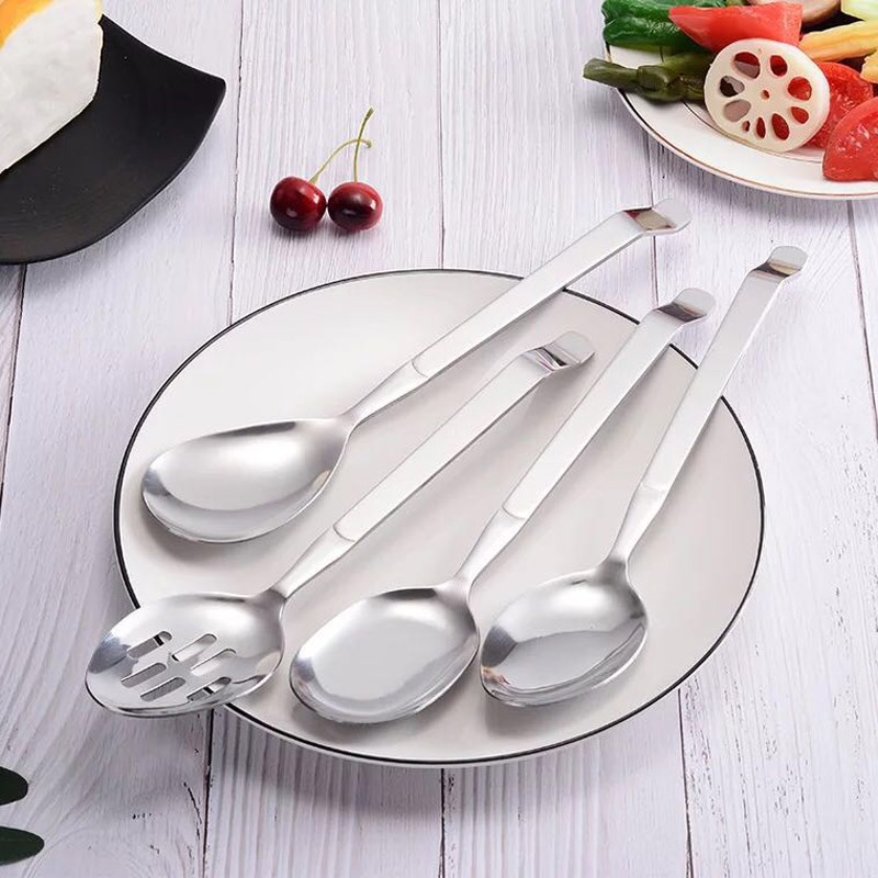 不锈钢长柄勺子西餐具酒店公用更尖头分菜更加厚勺饭勺方头分菜勺