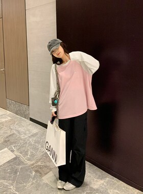 NAZ那子大码春季高腰宽松直筒黑色工装裤胖mm时尚松弛感阔腿裤