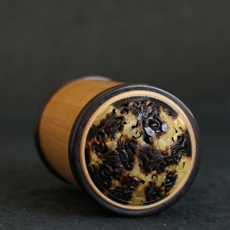 玉竹口径55蛐蛐罐黑檀木上下螺纹口竹制蝈蝈罐虫具鸣虫罐文玩竹