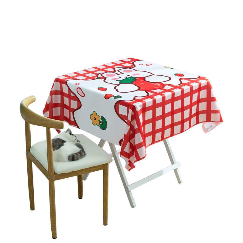 北欧桌布草莓兔子防水多用奶茶店正方形茶几台布宿舍小方桌圆桌