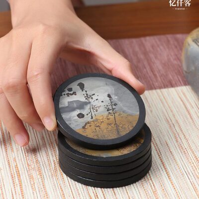 忆仟客创意国画石杯垫茶杯托防烫防滑隔热茶垫子功夫茶具茶道配件