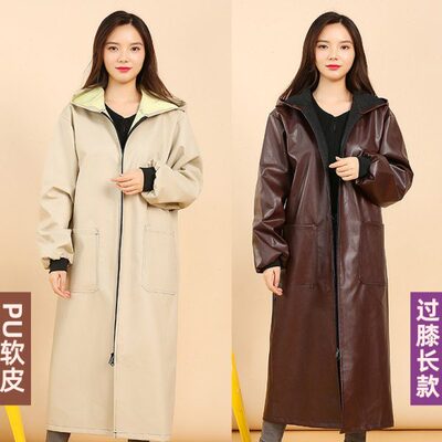 19NPU皮围裙防水防油软皮革罩衣加长款服家务厨房防污护衣简