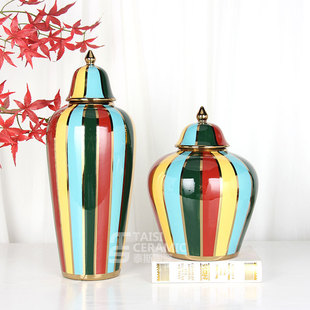 爆款 饰将军罐电视柜艺术花插 陶瓷落地工艺品摆件花瓶家居客厅装