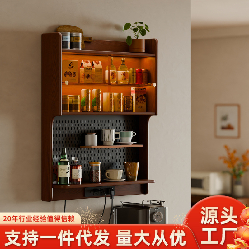 实木餐边柜上柜靠墙餐桌一体悬浮柜组合壁柜小户型吊柜收纳储物柜
